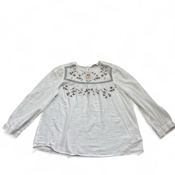 Lucky Brand Embroidered Yoke Cotton Peasant Top - Picture 5 of 11